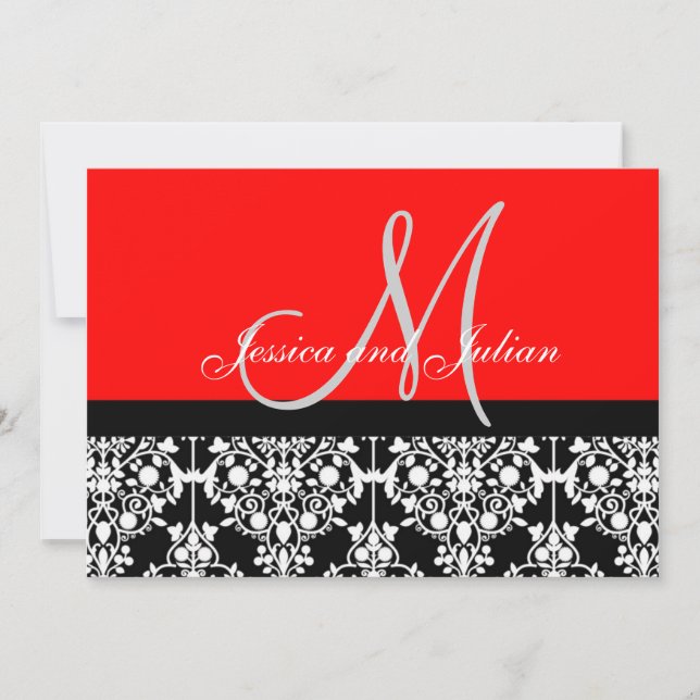 Monogram Damask Black and Red-inbjudan Inbjudningar (Framsida)