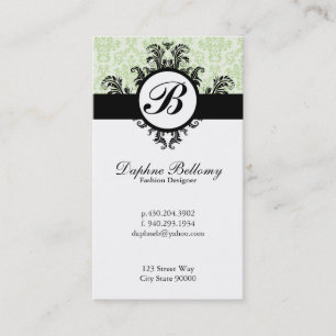 Monogram Damask (grönt mynta) Visitkort