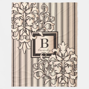 Monogram Damask Rand Girly Neutralt Monokrome Fleecefilt