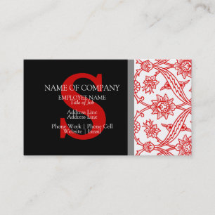 Monogram Damask Red Black Grått Grått Snyggt Mod Visitkort