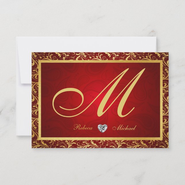 Monogram Damask Red/Guld OSA kort (Framsida)