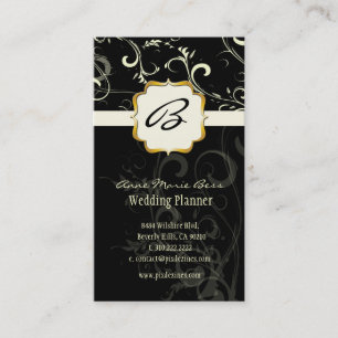 Monogram, damask + virvlar visitkort