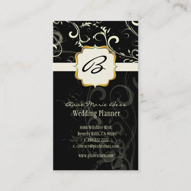 Monogram, damask + virvlar  visitkort (Framsida)