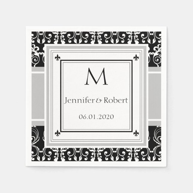 Monogram Damask Wedding Napkin Pappersservett (Framsidan)