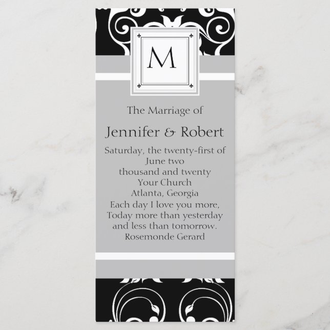 Monogram Damask Wedding Program (Framsida)