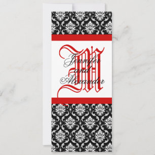 Monogram Damaskonsinbjudan Röd och svart Inbjudningar