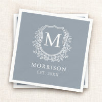 Monogram Damblå Crest Botanisk Bröllop