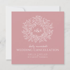 Monogram dämpade rosa blad bröllop avbokning meddelande