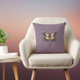 Monogram Damsflyg Folk Art Lila Blå Orange Kudde