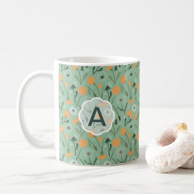Monogram Dandelion Flowers Orange Blommigt Kaffemugg (Med munk)