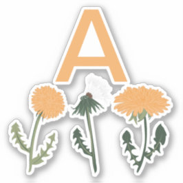Monogram Dandelion Flowers Orange Klistermärken