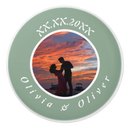 Monogram datum  inramad anpassad foto keramisk kno knopp