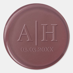 Monogram Datum Mulberry Vax Seal-etikett Runt Klistermärke