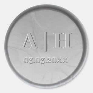 Monogram Datum Silver Vax förseglingsetikett Runt Klistermärke