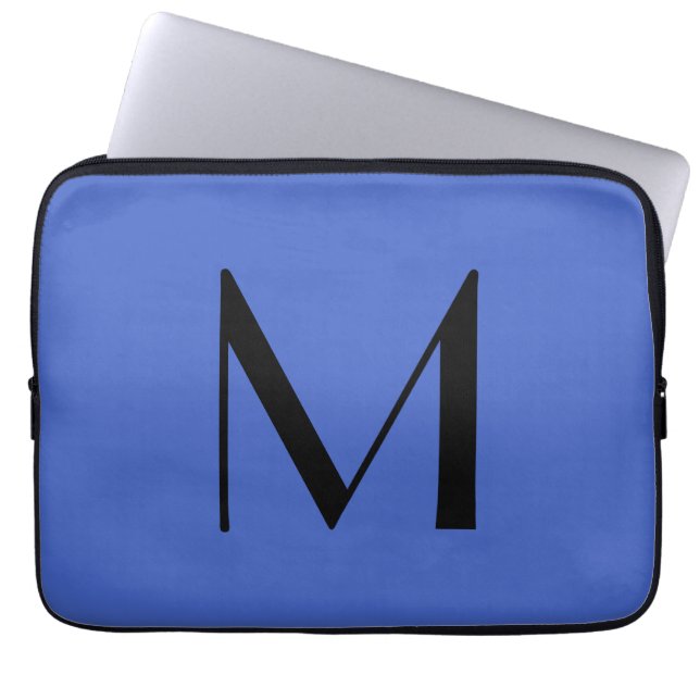 Monogram Deep Royal Black Modern Add Namn Initial Laptop Fodral (Framsidan)