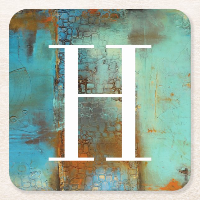 Monogram| Deja Blue Underlägg Papper Kvadrat (Framsidan)