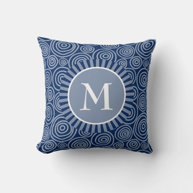 Monogram Dekorativ kudde - Blå marinblå Spiral (Framsida)
