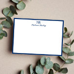 Monogram dekorativ typografi | Blå flotta Anteckningskort<br><div class="desc">Ett modernt och elegant anteckningskort designat med rent tunt gräns,  ett dekorativt typografiskt monogram och ett klassiskt serif-teckensnitt.</div>