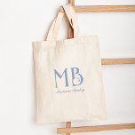 Monogram dekorativ typografi - blått tygkasse<br><div class="desc">En modern och elegant till väskan designad med ett dekorativt typografiskt monogram och ett klassiskt serif-teckensnitt.</div>