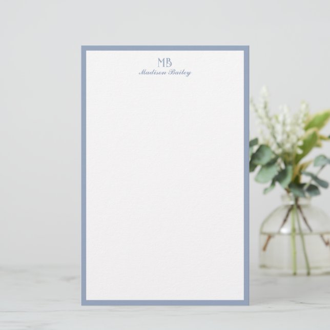 Monogram dekorativ typografi Dusty Blue Porträtt Brevpapper (Stående Fram)