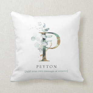 Monogram Den botaniska Chicen Namn Guld Brev P Kudde