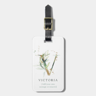 Monogram Den botaniska Chicen Namn Guld Brev V Bagagebricka
