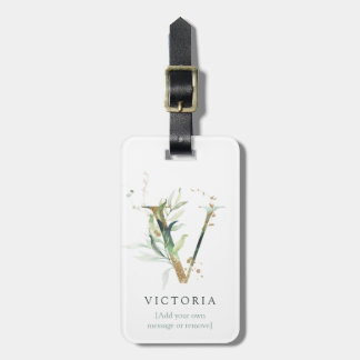 Monogram Den botaniska Chicen Namn Guld Brev V Bagagebricka