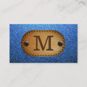 Monogram Denim Brown Leather Stitched Patch Visitkort