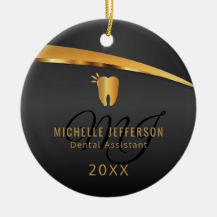 Monogram Dentist 🦷 Office - Black and Guld Julgransprydnad Keramik