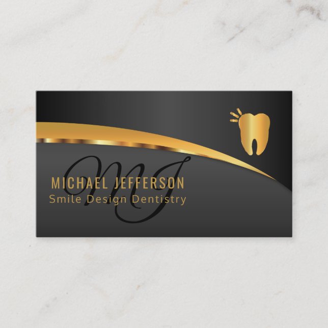 Monogram Dentist Office - Black and Guld Visitkort (Framsida)
