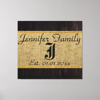 Monogram Desert Rustic Burlap Linen Wood-utseende Canvastryck