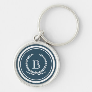 Monogram design rund silverfärgad nyckelring