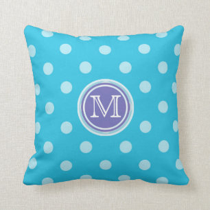 Monogram: Det lila- och blåttPolkadot trycket Kudde