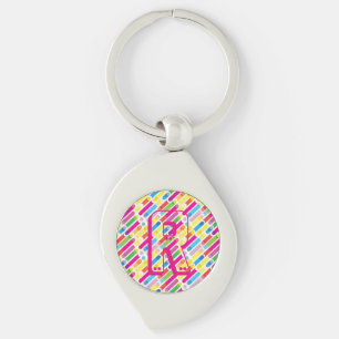 Monogram diagonalt konturdiagram i Linjer Mönster Swirl Silverfärgad Nyckelring