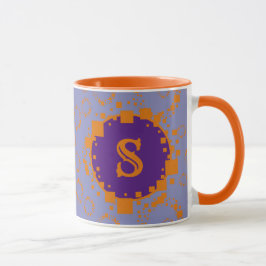 Monogram Digital Bits Art för första Lilan Orange Mugg