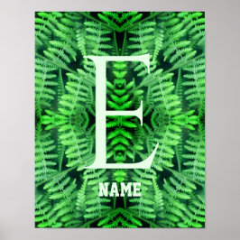 Monogram Dina Första Bokstav Gröna Ormbunksväxter  Poster