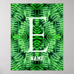 Monogram Dina Första Bokstav Gröna Ormbunksväxter Poster