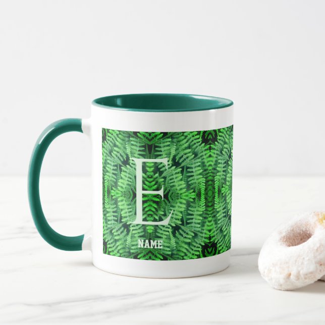 Monogram Dina Första Gröna Ormbunkar Personlig     Mugg (Med munk)