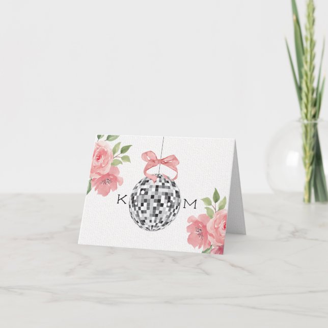 Monogram Disco Boll Bröllop Tack Photo Inside (Framsida)