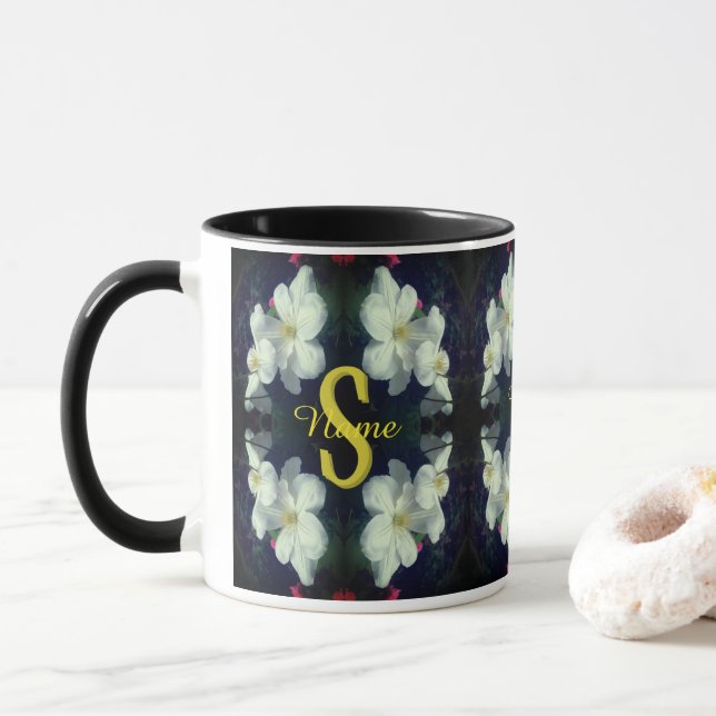 Monogram Ditt Initial Namn Klematis Blommig Konst Mugg (Med munk)