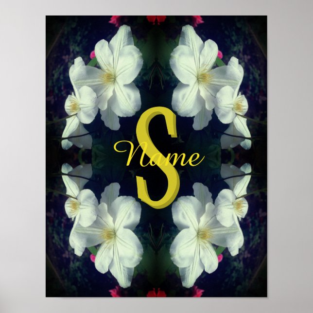 Monogram Ditt Initial Namn Klematis Blommig Konst Poster (Framsidan)