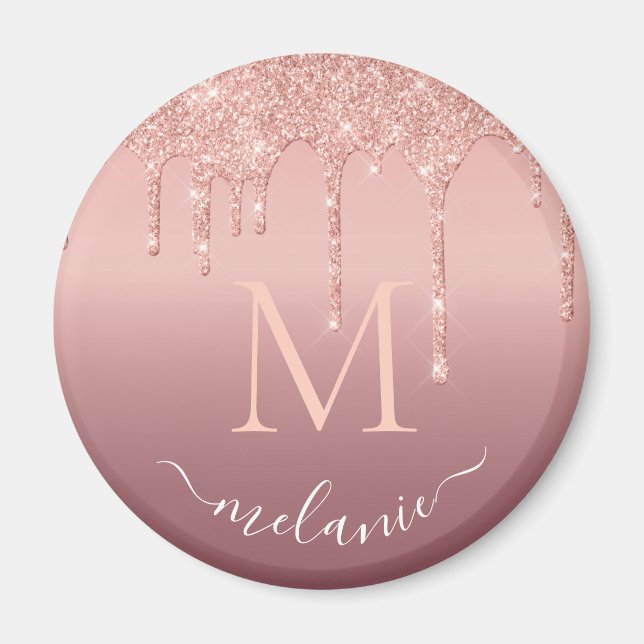 Monogram ditt namn Ro Guld  Glitter Gnistra Magnet (Framsidan)