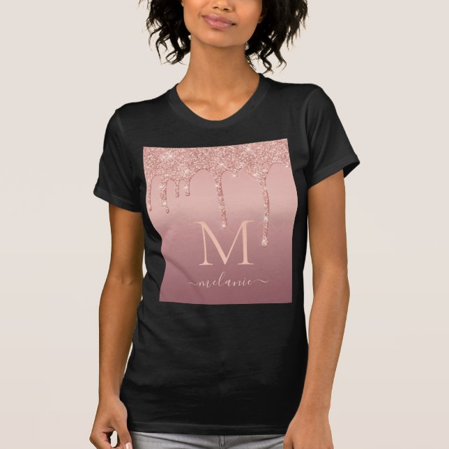 Monogram ditt namn Ro Guld  Glitter T-Shirt (Framsida)