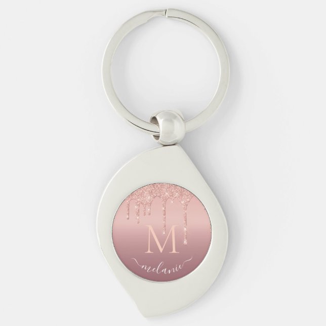 Monogram Ditt Namn Roséguld Glittrande Nyckelring  (Framsidan)