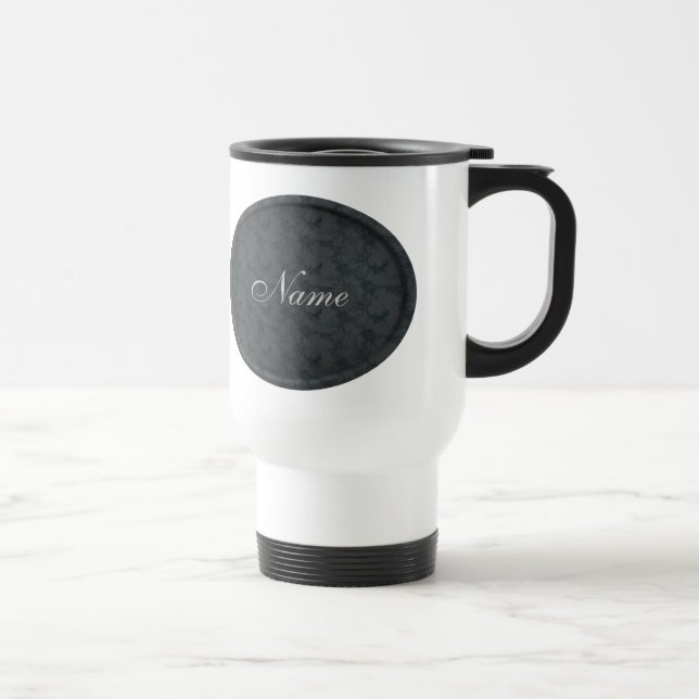 Monogram Ditt Namn Svart Blommig Personlig Resemugg (Höger)