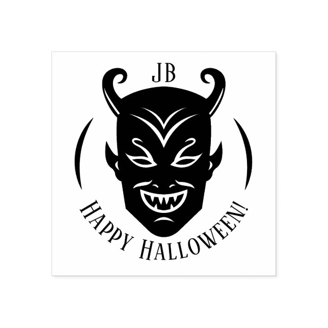 Monogram Djävul Halloween Emblem Stämpel (Tryck)