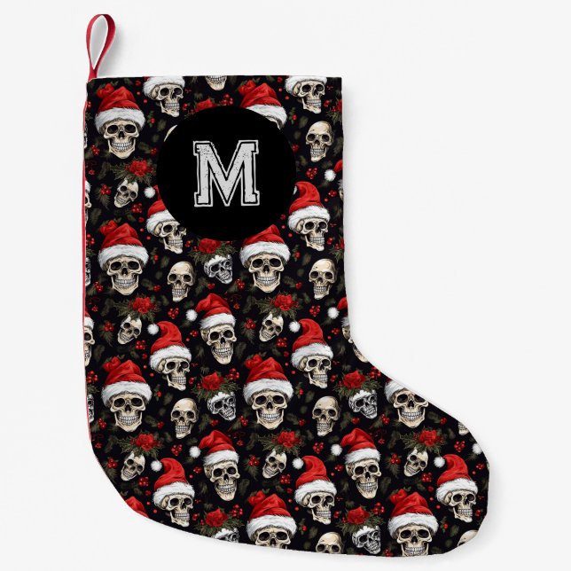Monogram Dödskalle Tomte Jul Gotisk  Liten Julstrumpa (Framsidan)