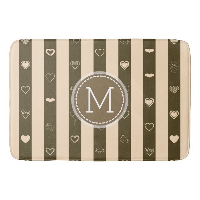 Monogram Donkey Brown Rand Modern Heart Mönster Badrumsmatta (Framsidan)
