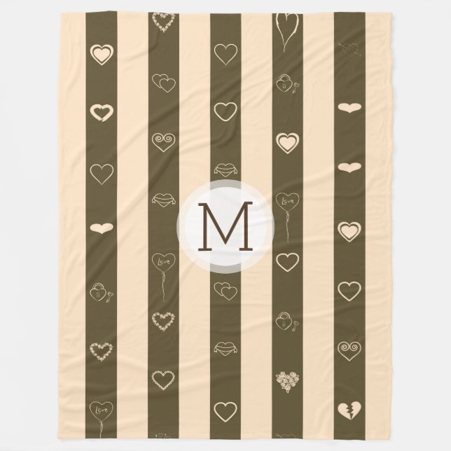 Monogram Donkey Brown Rand Modern Heart Mönster Fleecefilt (Framsidan)
