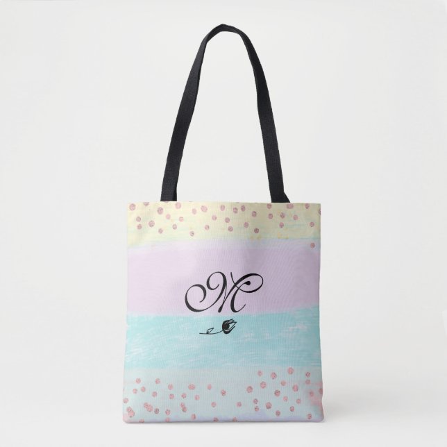 *~* Monogram Doodle Tulip Guld Glitter Pastel Tygkasse (Framsida)